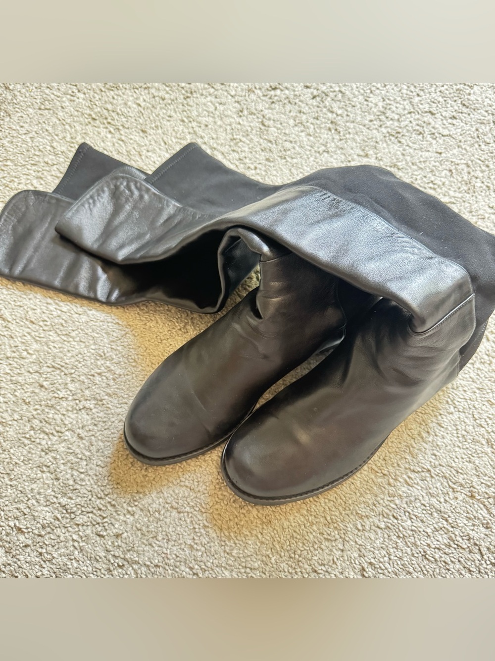 Stuart Weitzman 5050 Black Leather Over The Knee Stretch Boots Womens Flat Tall